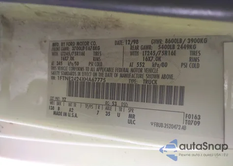 1999 Ford E-250 Commercial z USA, uszkodzony, nr VIN 1FTNE2424XHA67775